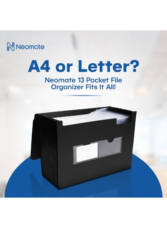 Neomate Expanding File Folder | 13 Pockets, Letter Size Accordion Organizer | Durable Document Storage for Home, School, and Office Use (Black) - Image 4